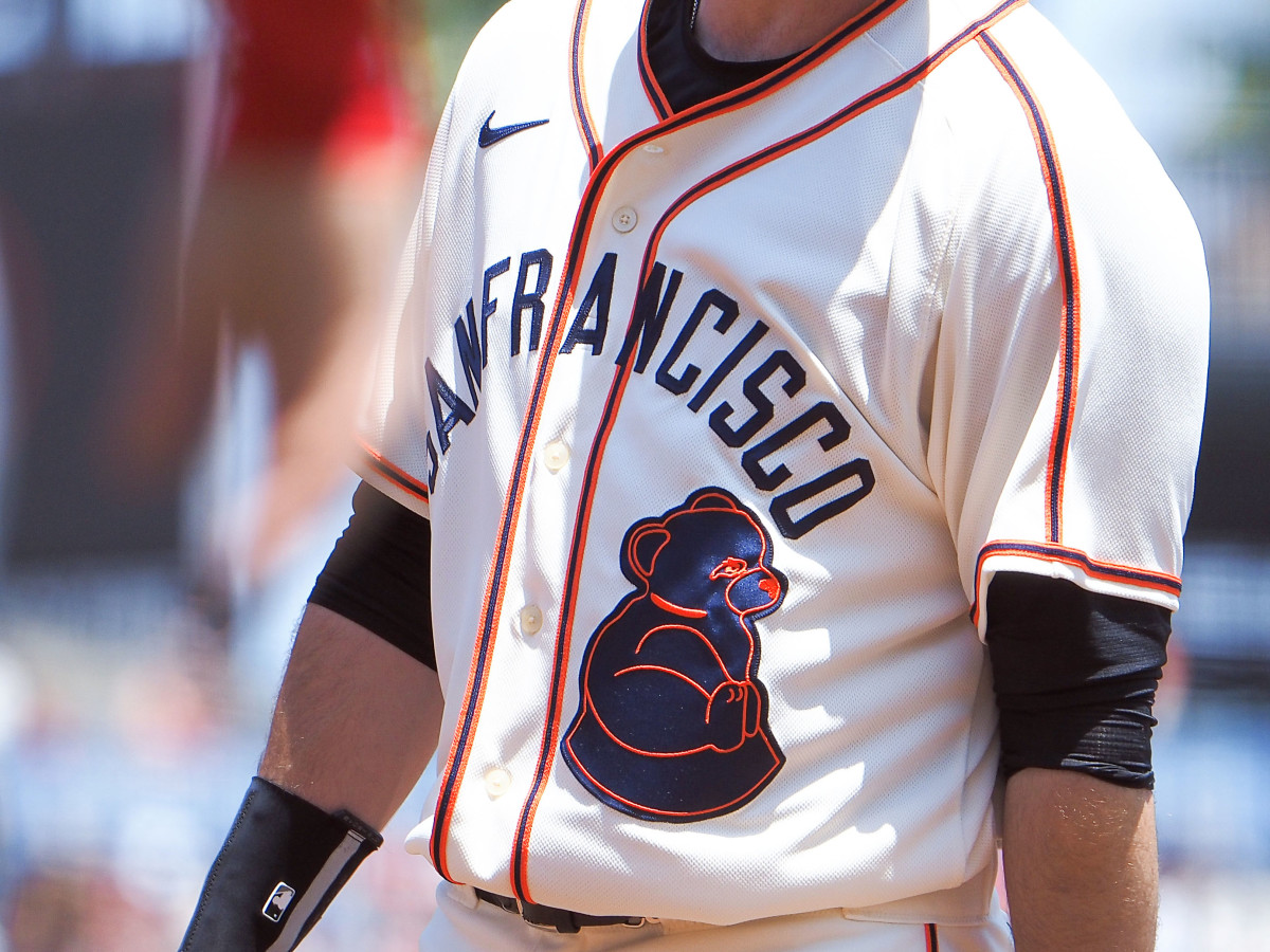 Former SF Giants first baseman Brandon Belt wears the jersey of the San Francisco Sea Lions in 2021. 